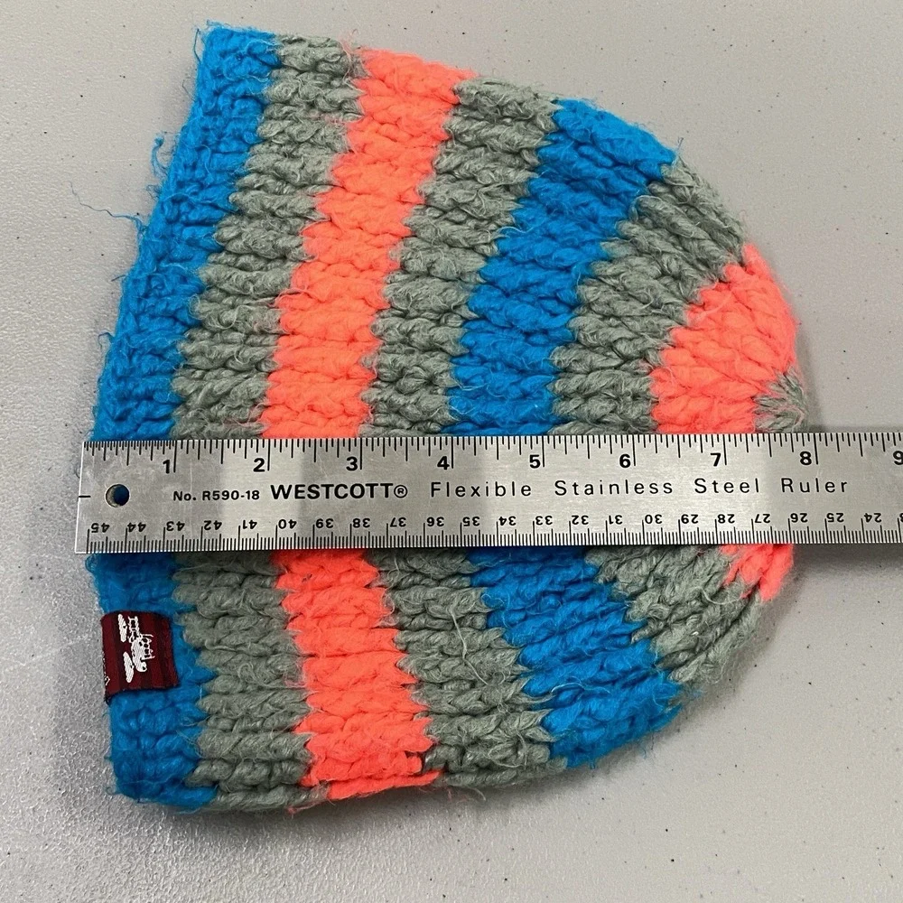 Spacecraft Neon Pink & Blue Stripe Fuzzy Yarn Chunky Knit Ski Beanie Unisex OSFA